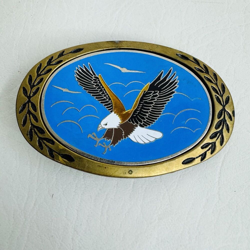 Aminco American Bald Eagle Patriotic‎ Brass Vintage Belt Buckle Blue